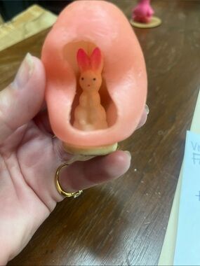 Vintage Gurley Pink Bunny Inside Shell Figurine candle